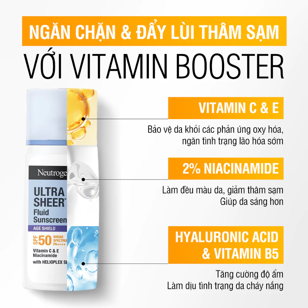  Kem chống nắng Neutrogena® Ultra Sheer Fluid Sunscreen Age Shield SPF 50 Broad Spectrum PA+++ 40ml 