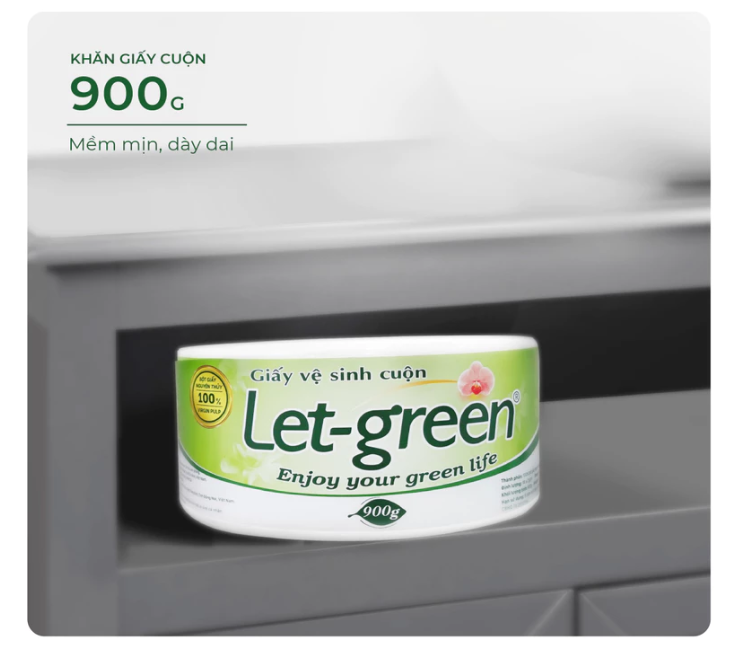  Giấy Vệ Sinh Cuộn Lớn 900G LET-GREEN 10*20cm Bột Giấy Nguyên Thủy, Thân Thiện, An Toàn 