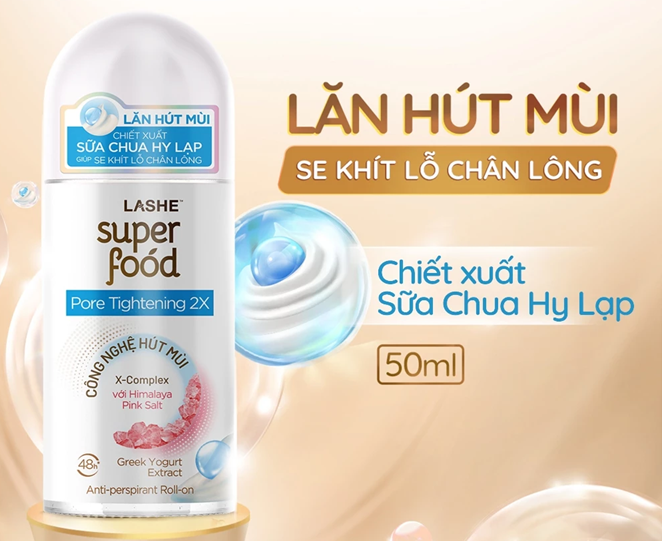  Lăn Hút Mùi LASHE SUPERFOOD Dưỡng Sáng Da / Se Khít Lỗ Chân Lông / Dưỡng Sáng & Kháng Ố 50ML 