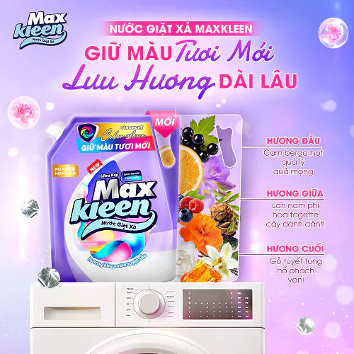  Túi Nước Giặt Xả MaxKleen Giữ Màu Tươi Mới Hương Khu Vườn Tuyệt Sắc 3kg/Túi 