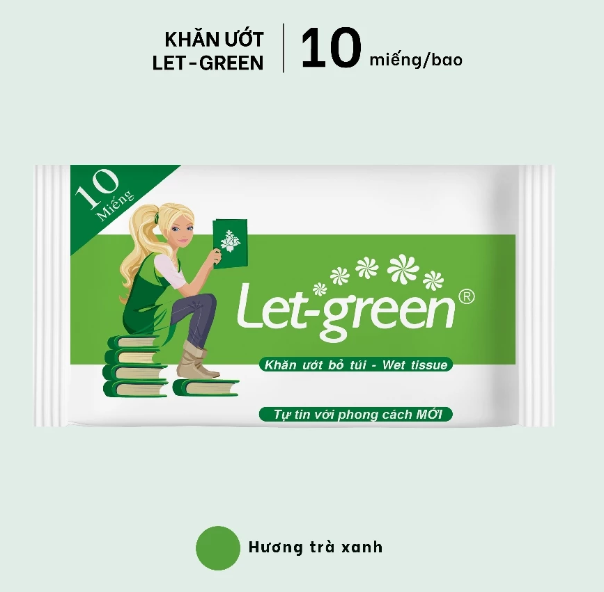  Khăn Ướt Bỏ Túi LET-GREEN 10 Miếng Vải Rayon Mềm Mại, Không Nhờn Da 