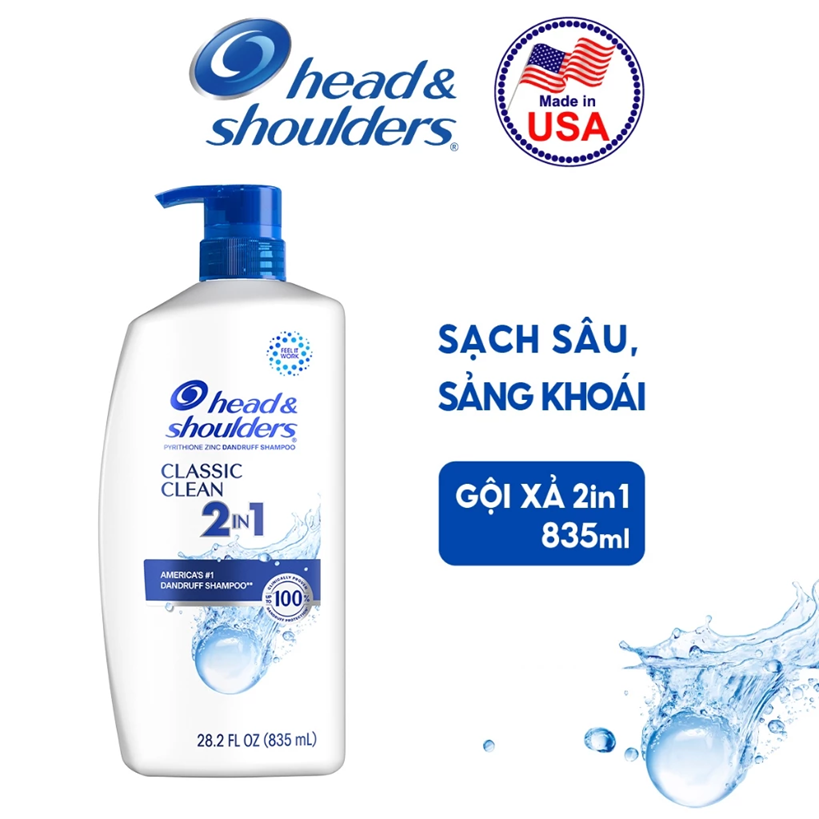  Dầu Gội Và Xả 2in1 Sạch Gàu HEAD & SHOULDERS Mỹ Sạch Sâu/ Dành Cho Da Đầu Khô/ Suôn Mượt/ Hương Nước Hoa - Chai 835 ML 