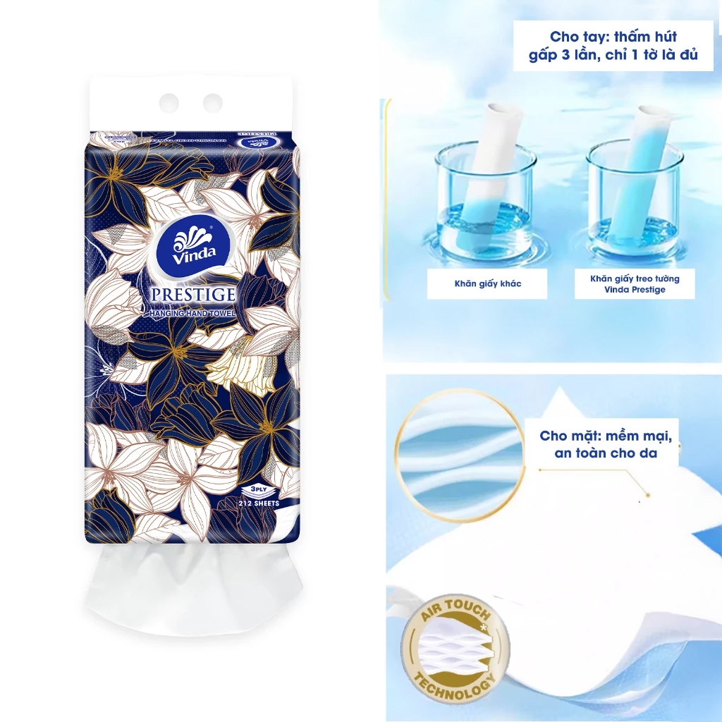  Khăn giấy treo tường cao cấp Vinda Prestige 4D 3 lớp 212 tờ 