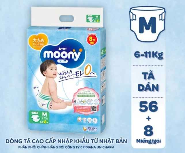  Tã dán cao cấp Moony NB/S/M/L - Nhập khẩu từ Nhật Bản 
