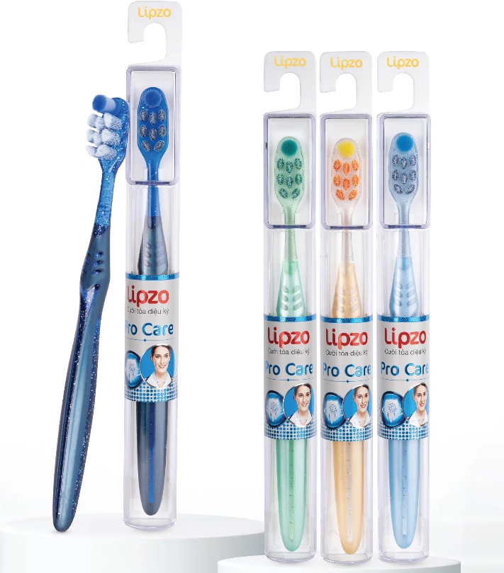  Bàn Chải Đánh Răng Lipzo ProCare Cao Cấp Lông Tơ Xoắn Kép & Tynex Chải Sạch Sâu, Êm Dịu Nướu 