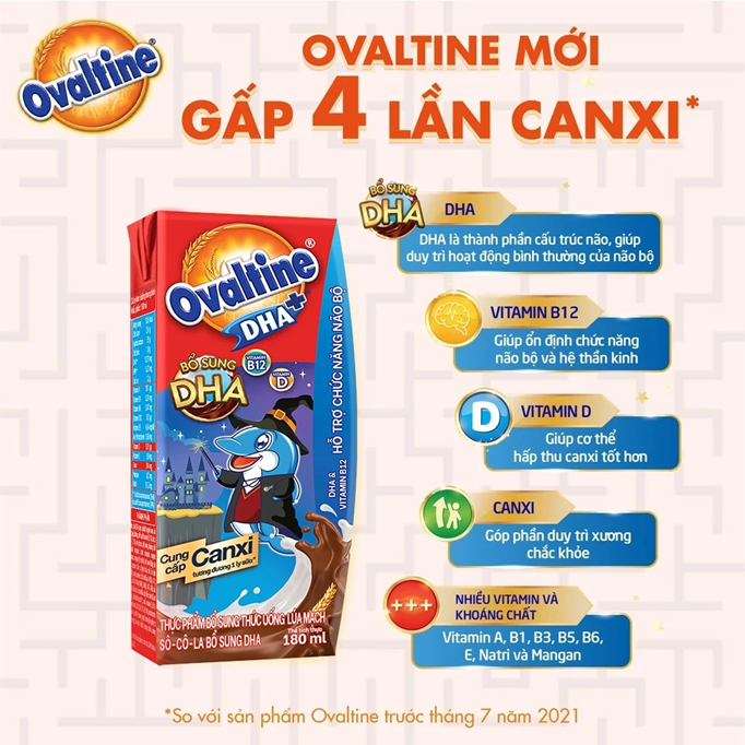  Thức uống lúa mạch hương vị sô-cô-la Ovaltine DHA+ (180ml x 4) 
