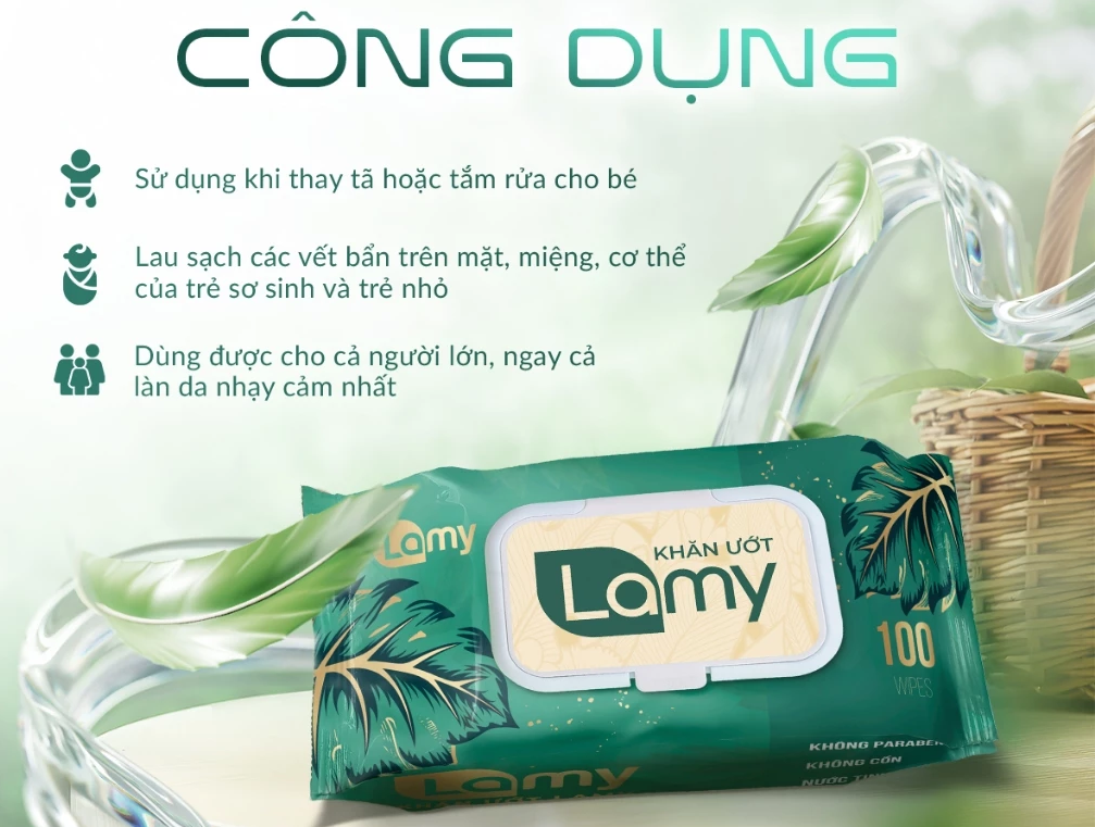  Khăn ướt Lamy gói 100 tờ không mùi không cồn không parabens cao cấp an toàn dành cho bé 