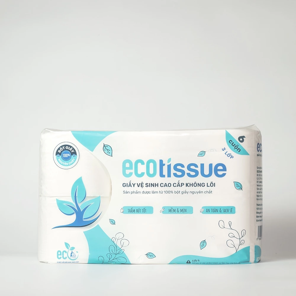  Giấy vệ sinh giấy cuộn cao cấp EcoWipes dày 3 lớp có lõi/ không lõi mềm mịn dai thấm hút tốt 
