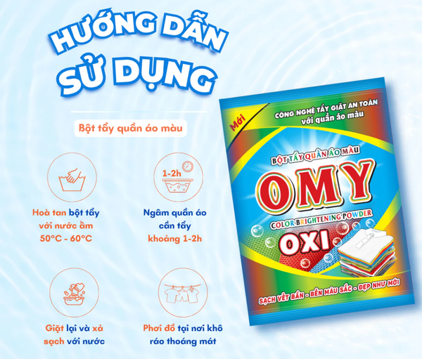  Bột Tẩy Quần Áo Màu OMY Giữ Màu Áo Và Tẩy An Toàn Gói 30Gx12 
