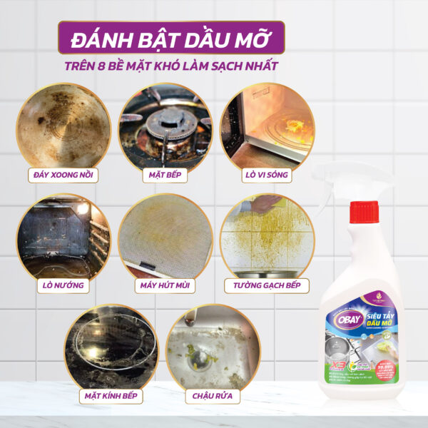  Siêu tẩy dầu mỡ OBAY 450ml (tẩy hút mùi nhà bếp, bếp gas, đáy xoong, mặt bếp….) 