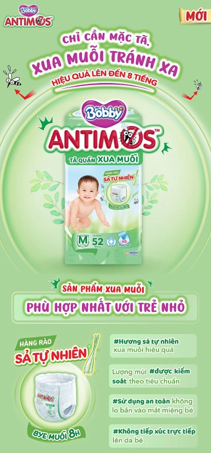  Tã Quần Xua Muỗi Bobby Antimos – Hàng rào Sả tự nhiên Bye Muỗi 8H - M52/L50+2/XL48+4/XXL46+6 