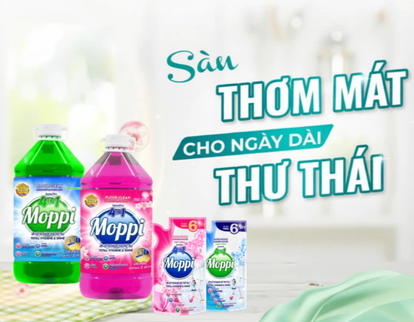  Nước Lau Sàn Moppi Benefits 4 IN 1 Sạch Khuẩn, Sáng Bóng, Thơm Lâu Gấp 6 Lần, Chiết Xuất Thiên Nhiên 5200ml 
