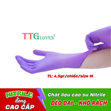  Găng Tay Cao Su Y Tế TTGLOVES Không Bột Nitrile Màu Tím Siêu Bền Đẹp 4.5gr (Hộp 100 Chiếc) 