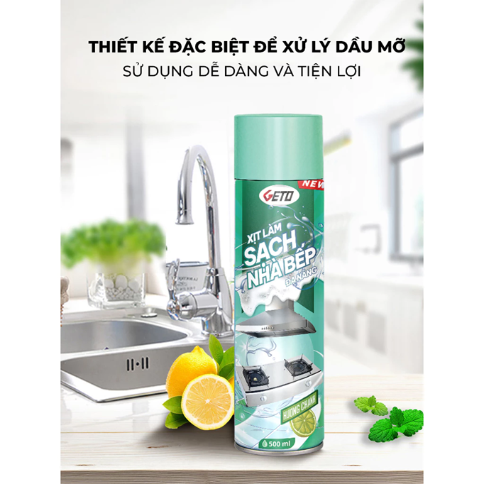  Bình xịt tẩy dầu mỡ nhà bếp GETO 500ml, Bình vệ sinh nhà bếp đánh bay vết bẩn cứng đầu xoong nồi 