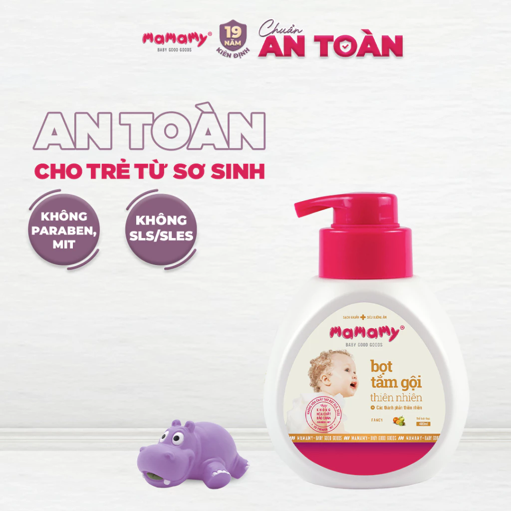  Bọt tắm gội thiên nhiên Mamamy chai 400ml cho bé gốc thực vật, dịu lành 
