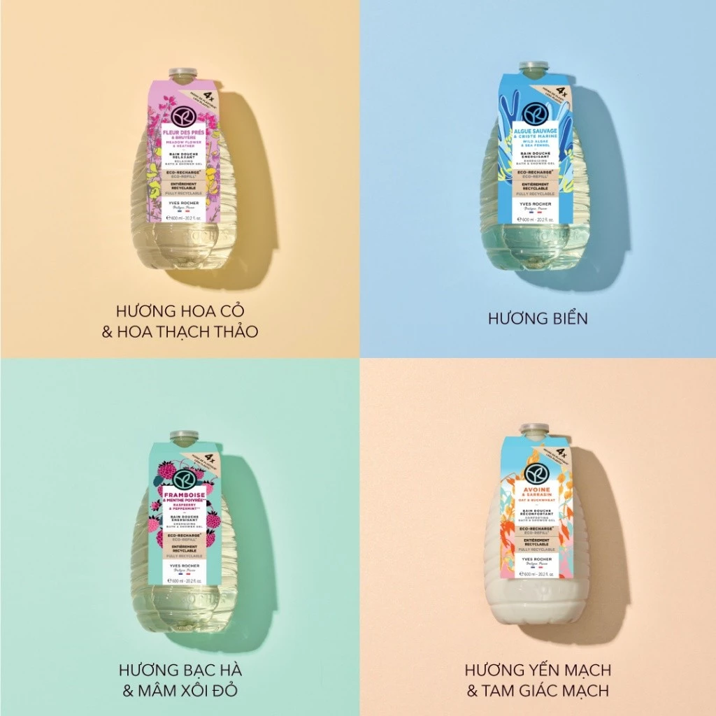  [Eco-Refill] Sữa tắm thiên nhiên không Sulfate Yves Rocher nuôi dưỡng làn da mềm mại 600ml 