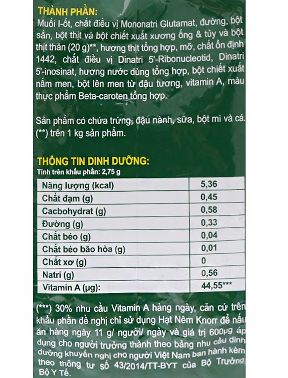 Hạt nêm Knorr thịt thăn, xương ống, tủy gói 1.8 Kg 