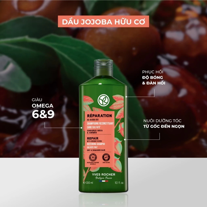  Dầu gội thiên nhiên Không Sulfate Không Silicone Yves Rocher Shampoo 300ml 