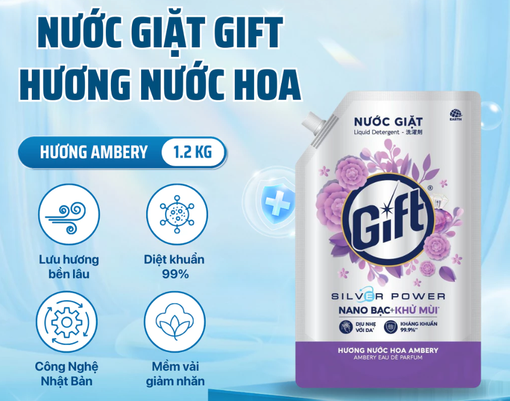  Nước Giặt Gift Kháng Khuẩn, Khử Mùi Hiệu Quả, Lưu Hương Bền Lâu 1.2kg/ 3.6kg 