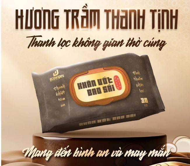  Khăn ướt bao sái lau bàn thờ EcoWipes gói 30 khăn Hương Trầm 