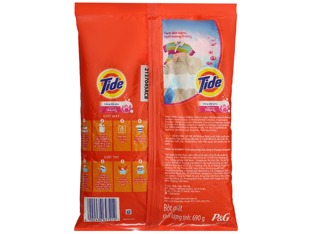  Bột giặt Tide trắng đột phá hương Downy 330g - 690g - 2.5kg 