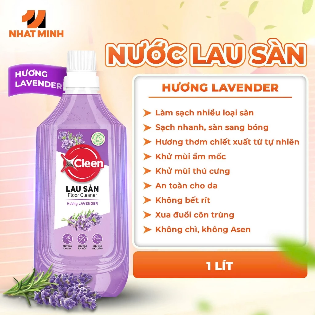  Nước Lau Sàn Đậm Đặc 1L XCleen - Hương Nước Hoa Pháp - Thơm Lâu - Siêu Tiết Kiệm - Khử Mùi 