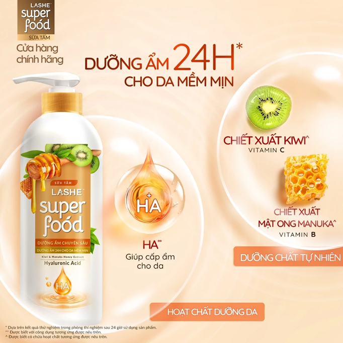  Sữa Tắm LASHE SUPERFOOD Dưỡng Da Sáng Mịn / Dưỡng Ẩm Chuyên Sâu / Dưỡng Da Tươi Trẻ 610G/ 900G/ 1.1KG 