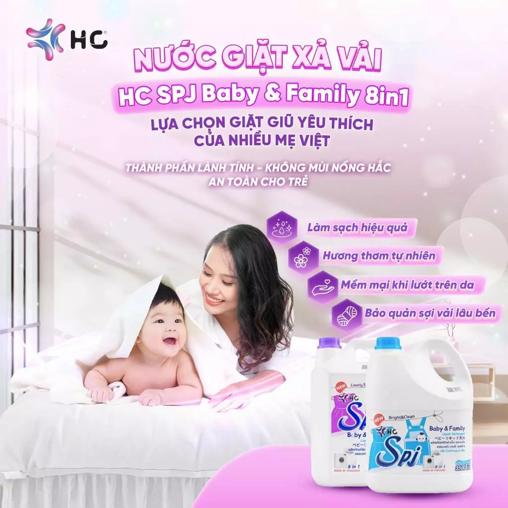  Nước Giặt Xả HC SPJ BABY 8 in 1 Dành Cho Trẻ Nhỏ - Dịu Nhẹ, Thơm Ngọt, An Toàn Cho Làn Da Bé Yêu 