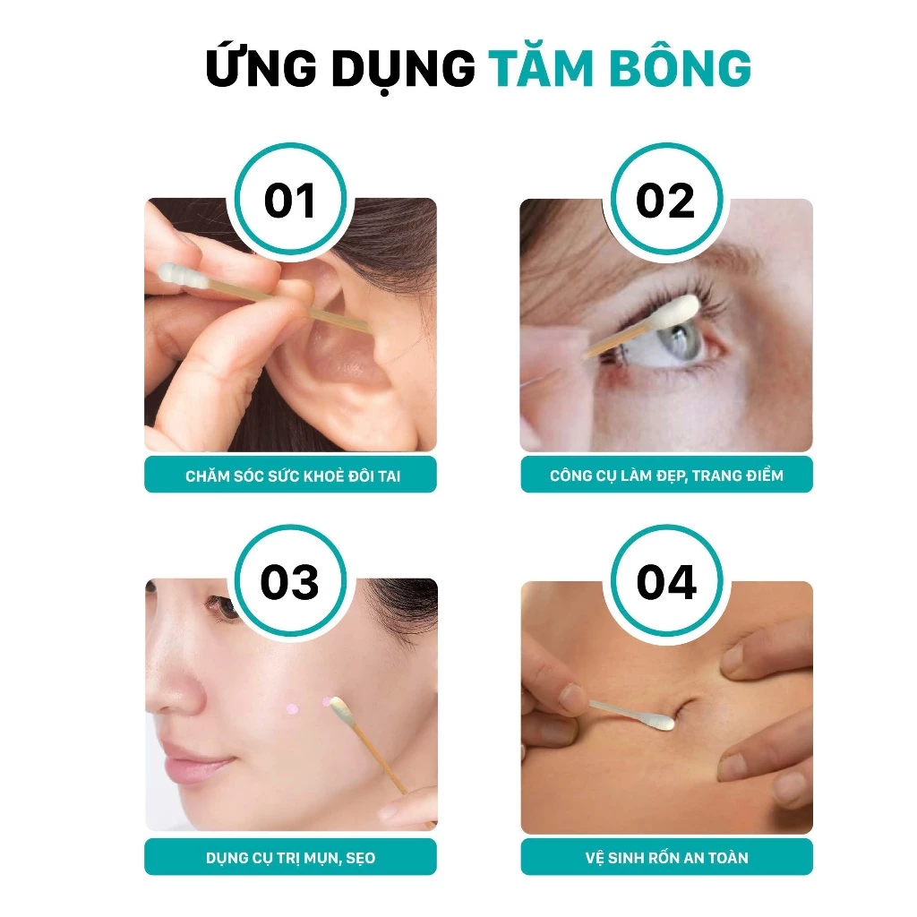  Hũ Xoay Tăm Bông Niva Cho Người Lớn 200 Que Thân Gỗ WO1 Bông Tự Nhiên Thuần Khiết An Toàn 
