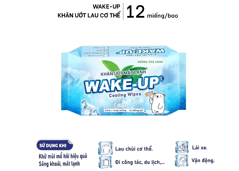  Khăn ướt mini tiện lợi WAKE-UP 12 miếng/gói 3 gói/lốc - mát lạnh khử mùi dễ mang theo khi đi du lịch, thể thao 