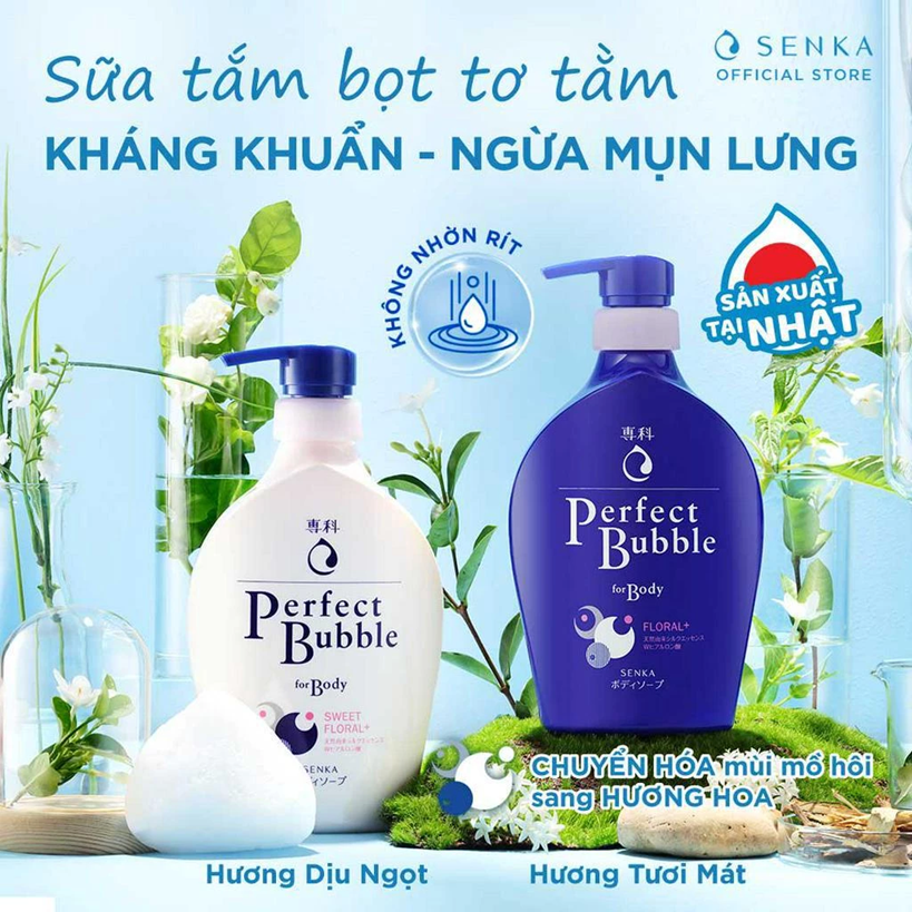  Sữa tắm dưỡng ẩm hương hoa tươi mát Senka Perfect Bubble for Body Floral Plus n 500 ml 