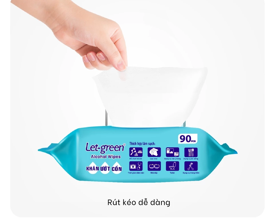  Khăn Ướt Cồn LET-GREEN 90 Miếng/Bao 