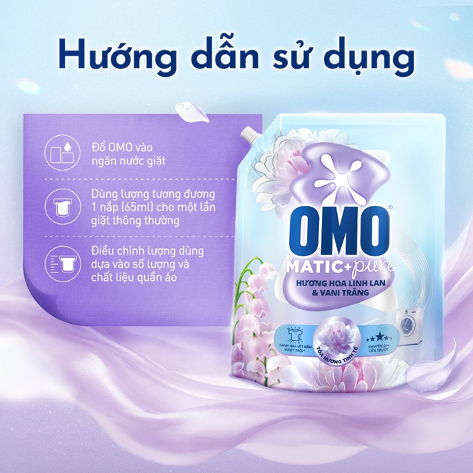  Nước giặt OMO Matic Pure Cửa Trước Hương Linh Lan & Vani Trắng 3.6KG (túi) 