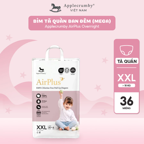  Bỉm tã quần đêm Applecrumby Airplus Overnight Pull Ups size M - XXL khô thoáng 12h 