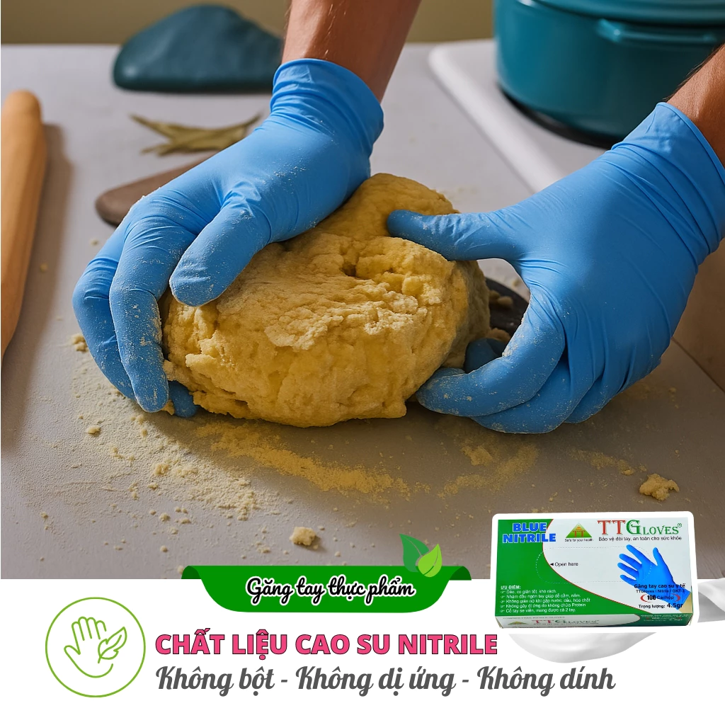  Găng Tay Nấu Ăn Kitchen And Food TTGLOVES Nitrile Không Bột Màu Xanh 4.5gr (Hộp 100 Chiếc) 