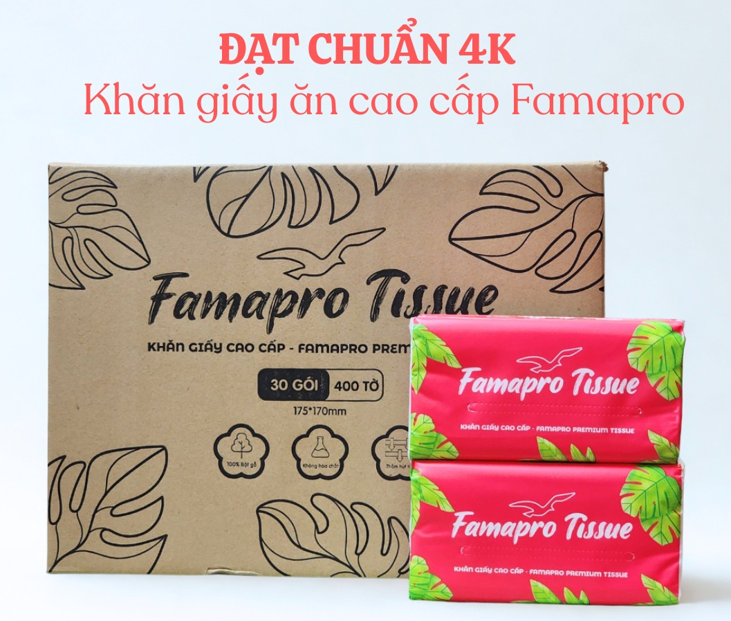  Khăn Giấy Ăn Cao Cấp Famapro Tissue (Dạng Trung) Thiết Kế 4 Lớp 