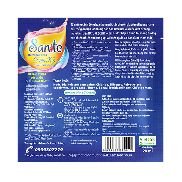  Nước Xả Vải SANITE Hương Nước Hoa Diệu Kỳ 20ml - 1.2 - 2L 