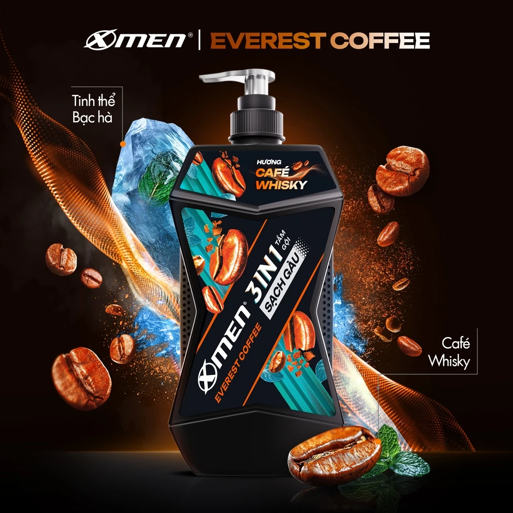  Tắm Gội Sạch Gàu 3in1 Xmen Everest Coffee & Aquaport 610g, Tác Động 3X Sạch Gàu Nhờn Ngứa,Mùi Hương Nam Tính 