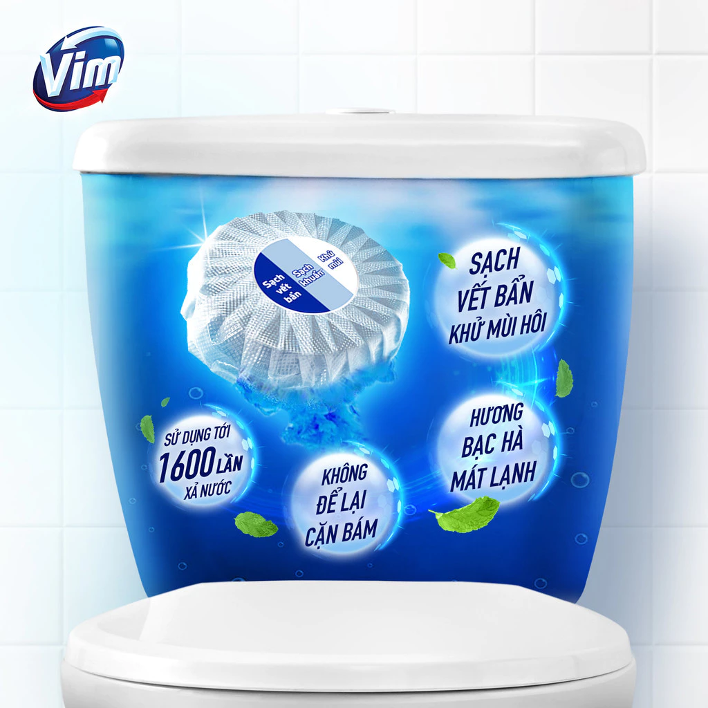 Viên Thả Vệ Sinh Bồn Cầu Vim Sạch Khuẩn, Sáng Bóng đến 1600 Lần Xả (4x45g/vỉ) 