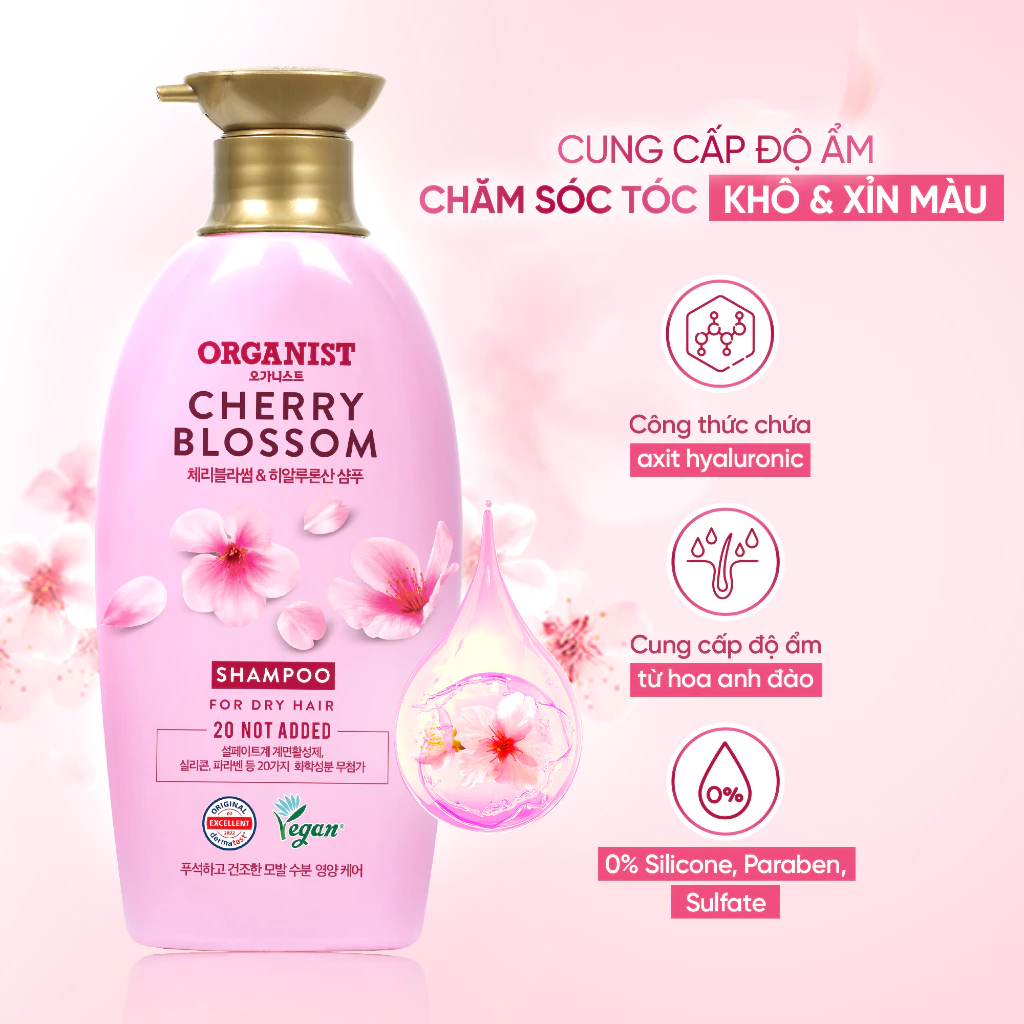  Dầu gội nuôi dưỡng tóc Organist dành cho tóc khô – Hoa Anh Đào 500ml 