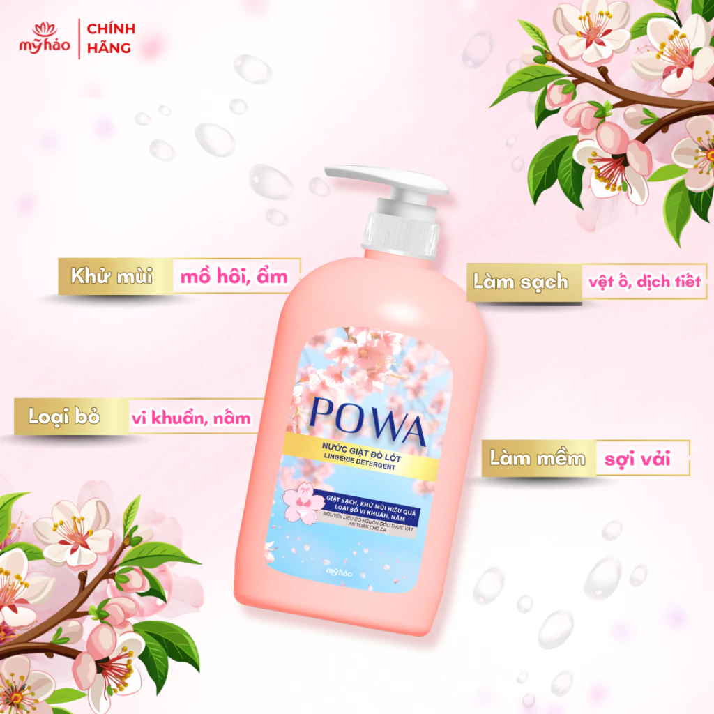  Nước Giặt Đồ Lót Thế Hệ Mới An Toàn Cho Da Nhạy Cảm POWA Thiên Nhiên Dịu Nhẹ Chứa AHA Chai 600g 