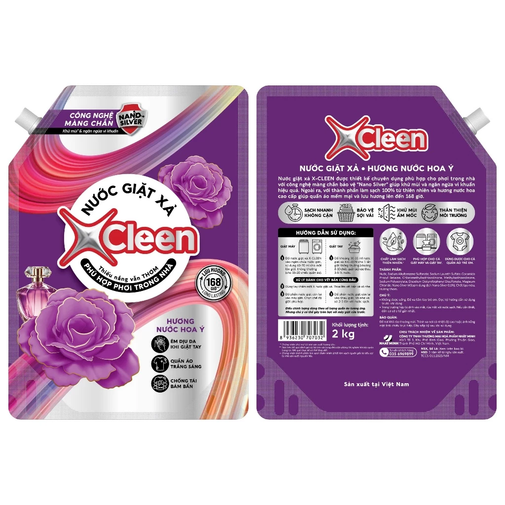  Nước giặt xả Xcleen 2in1 hương nước hoa quyến rũ, ngọt ngào, sạch vượt trội, thiếu nắng vẫn thơm dung tích 2-3.5kg 