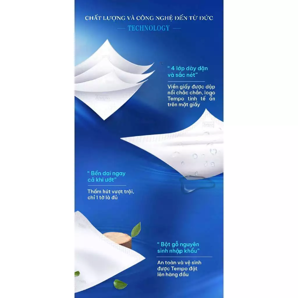  [LỐC 18 GÓI] Khăn Giấy Bỏ Túi Cao Cấp Tempo Petit - 4 Lớp Bền Dai, Được Kiểm Nghiệm Da Liễu - Thương Hiệu Đức 