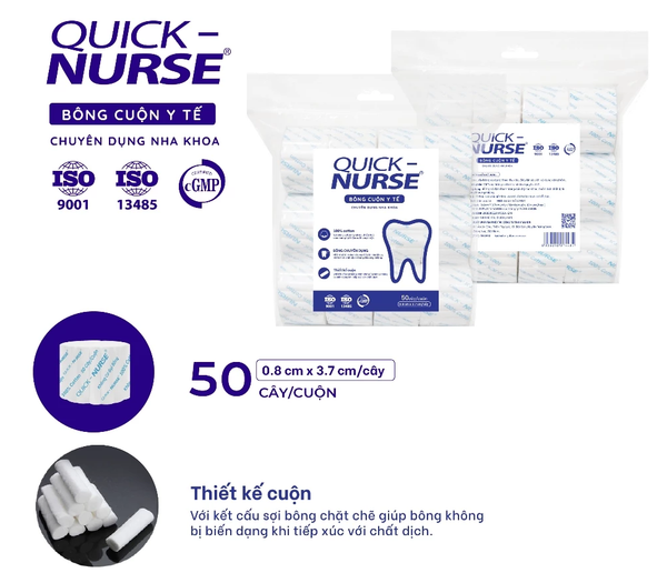  Bông Cuộn Nha Khoa QUICK-NURSE 0.8x3.7cm 600 Que/Bao 