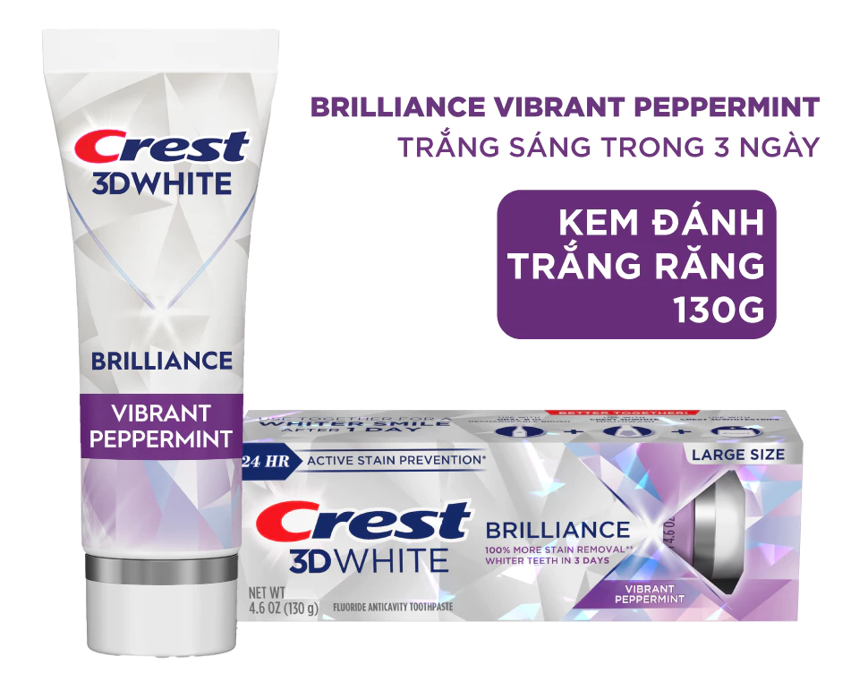  Kem đánh răng Crest 3D White Brilliance Trắng Sáng Vượt Trội 130g - Mỹ 
