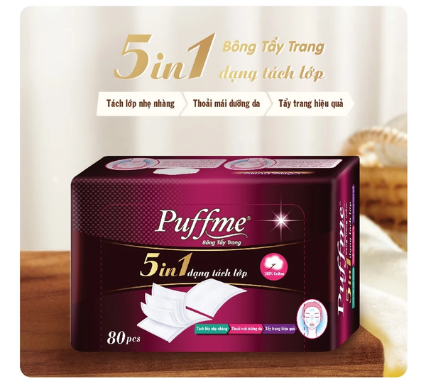  Hộp Bông Tẩy Trang PUFFME 5in1 5 Lớp Cao Cấp, 80 Miếng/Hộp 