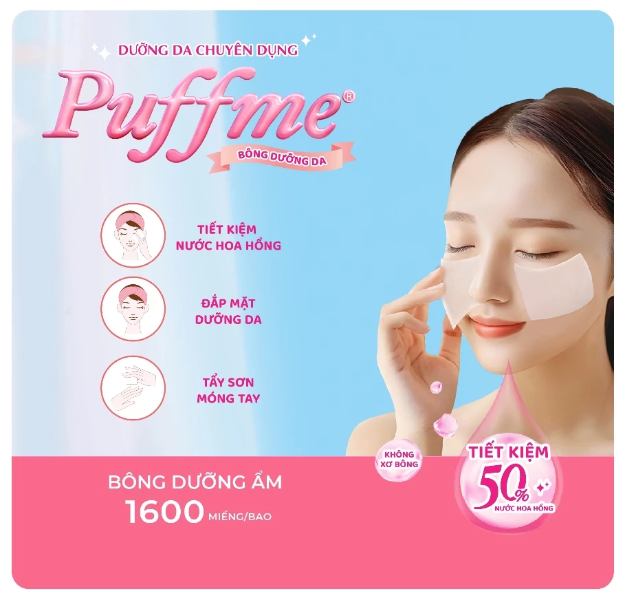  Bông Đắp Toner Dưỡng Da Giữ Ẩm PUFFME Airlaid, 1600 Miếng/Bao 