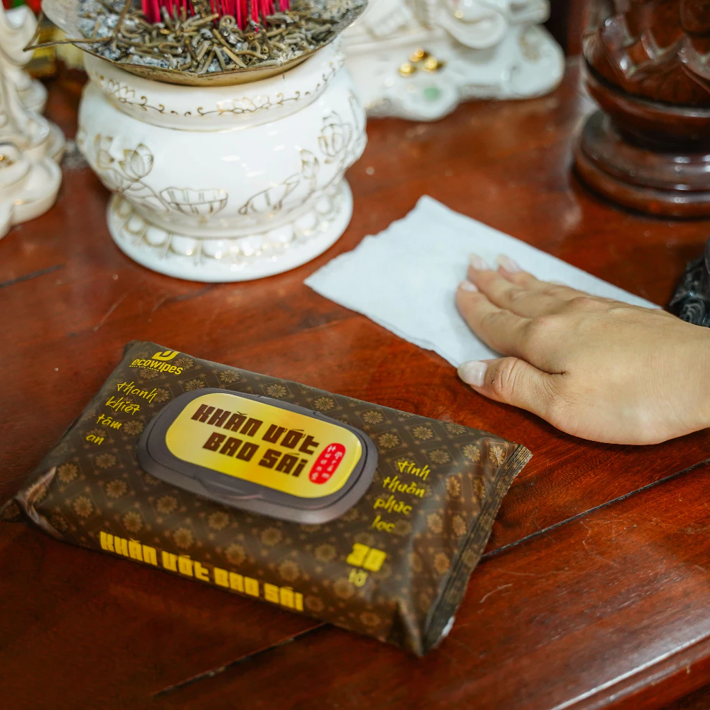  Khăn ướt bao sái lau bàn thờ EcoWipes gói 30 khăn Hương Trầm 