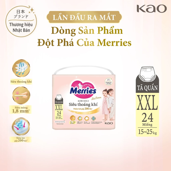  Tã Quần Merries Siêu Thoáng Khí Đủ Size M48/L40/XL34/XXL24 
