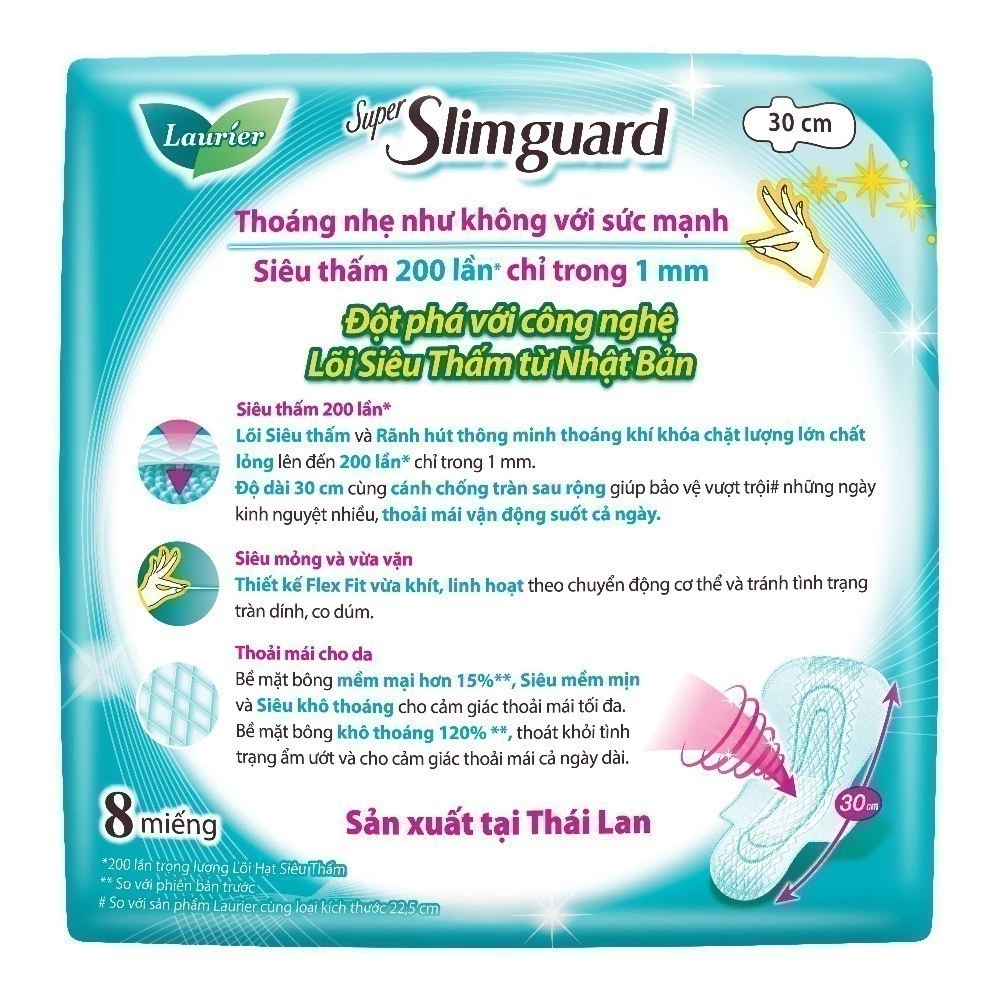  Băng vệ sinh Laurier siêu mỏng bảo vệ 1mm 30cm 8 miếng 